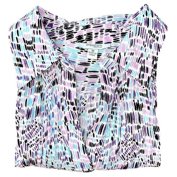 DressBarn Women's Micro Pleat Abstract Button Up Blouse 1X XL Multicolor Ruching - Picture 1 of 10